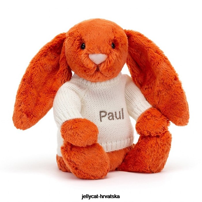 Jellycat sramežljivi zeko od mandarine s personaliziranim krem ​​džemperom narančaste boje 504 igračka