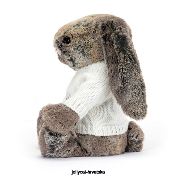 Jellycat sramežljivi zeko od pamučnog repa s personaliziranim krem ​​sivim džemperom 354 igračka