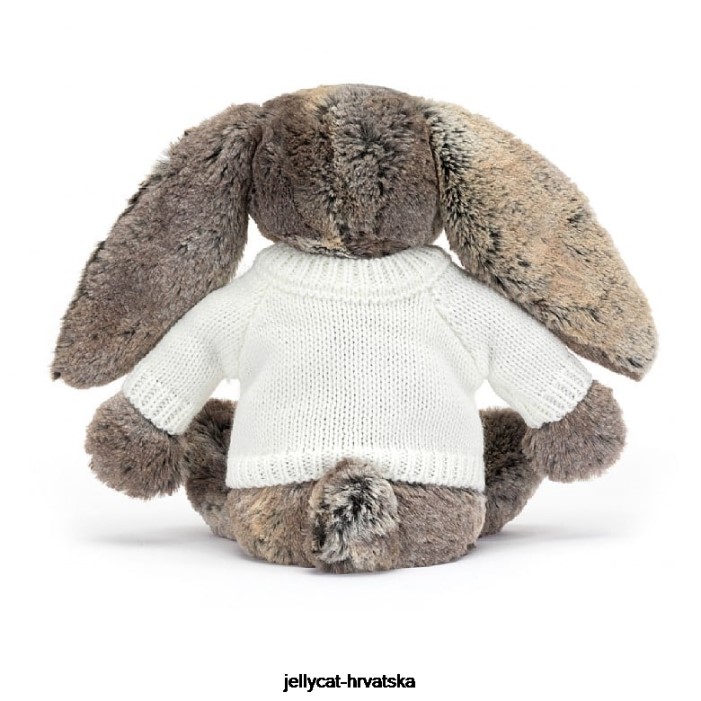 Jellycat sramežljivi zeko od pamučnog repa s personaliziranim krem ​​sivim džemperom 354 igračka