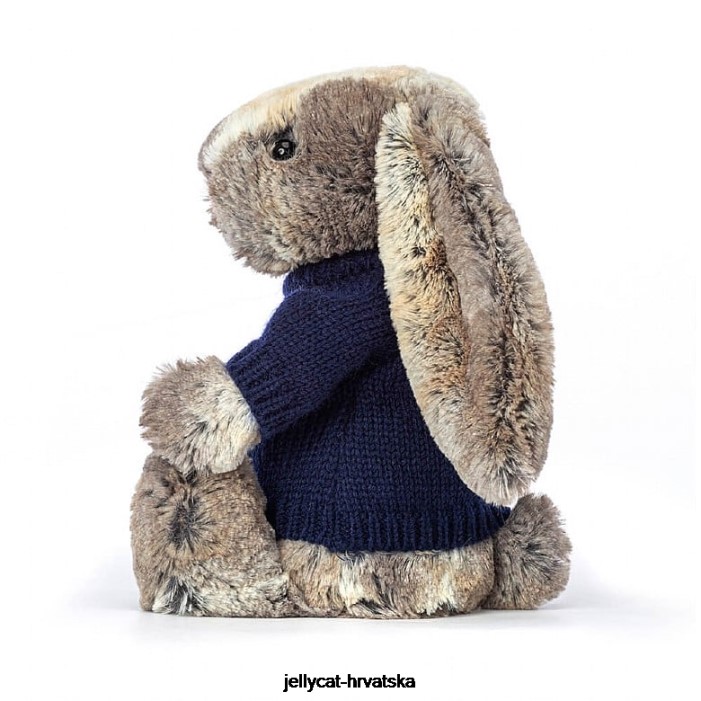Jellycat sramežljivi zeko od pamučnog repa s personaliziranim tamnoplavim sivim džemperom 397 igračka