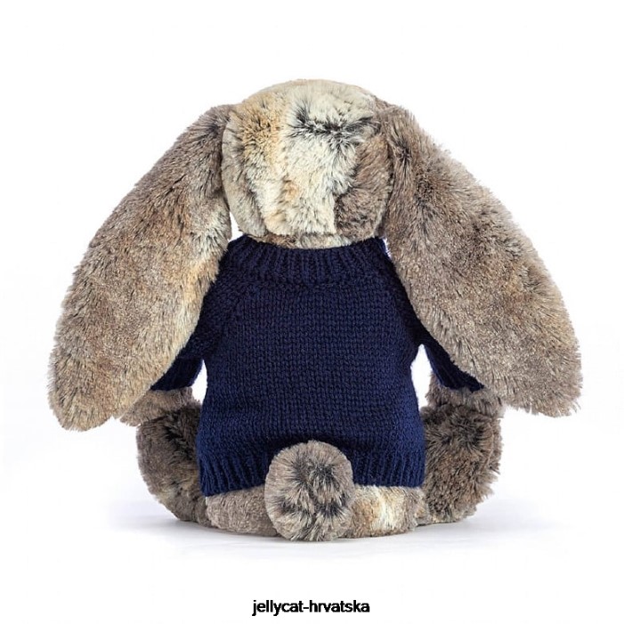 Jellycat sramežljivi zeko od pamučnog repa s personaliziranim tamnoplavim sivim džemperom 397 igračka