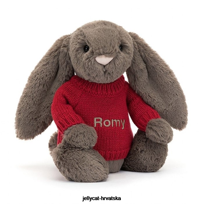Jellycat sramežljivi zeko od tartufa s personaliziranim crvenim smeđim džemperom 270 igračka