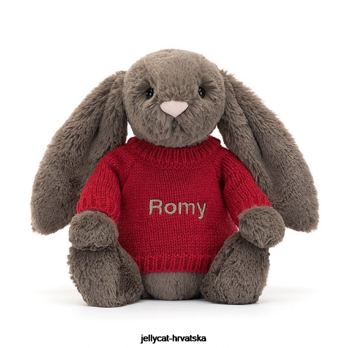 Jellycat sramežljivi zeko od tartufa s personaliziranim crvenim smeđim džemperom 270 igračka