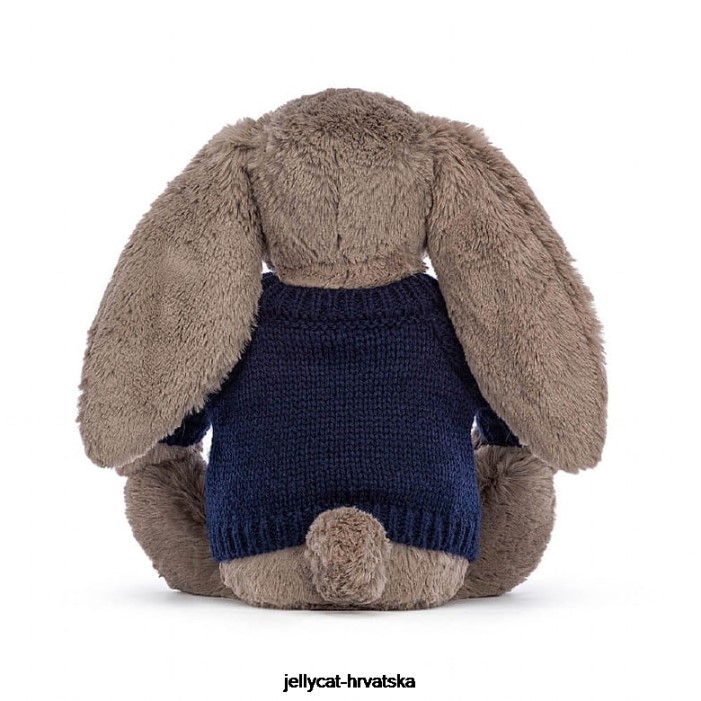 Jellycat sramežljivi zeko od tartufa s personaliziranim tamnoplavim džemperom smeđe boje 373 igračka