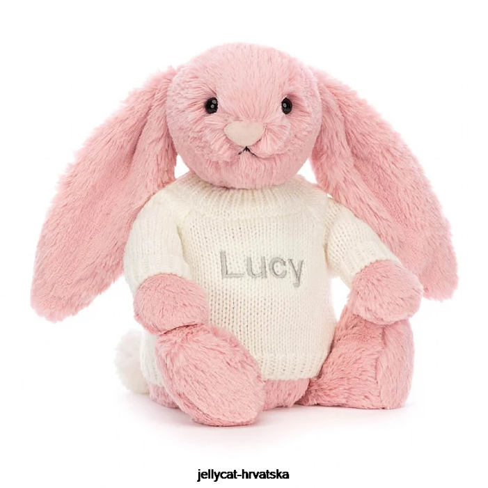 Jellycat sramežljivi zeko s laticama s personaliziranim krem ​​džemperom, ružičastim sorbetom 243 igračka