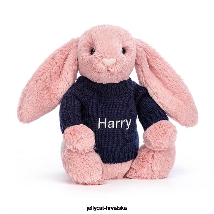 Jellycat sramežljivi zeko s laticama s personaliziranim tamnoplavim džemperom, ružičastim sorbetom 413 igračka
