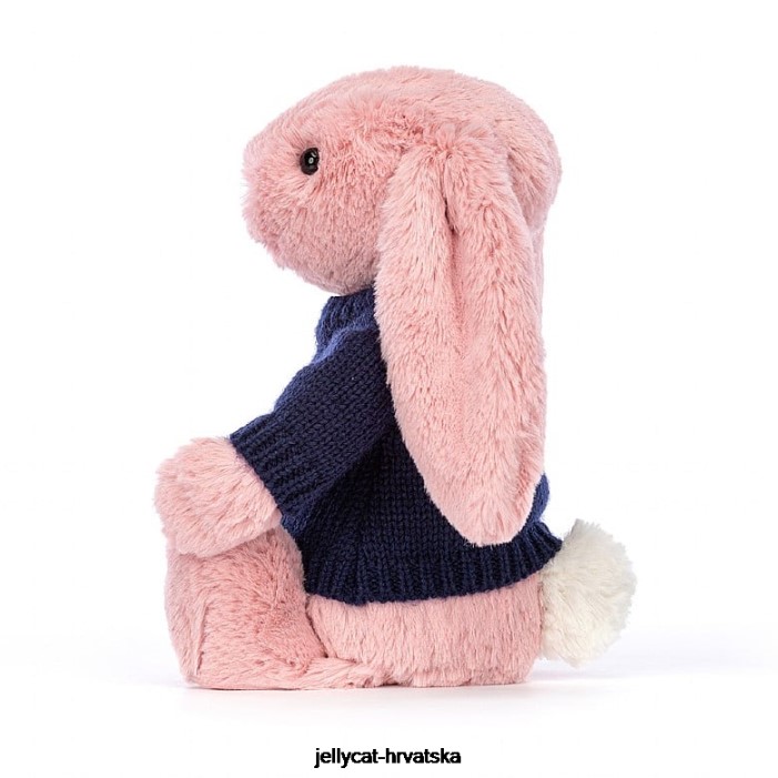 Jellycat sramežljivi zeko s laticama s personaliziranim tamnoplavim džemperom, ružičastim sorbetom 413 igračka