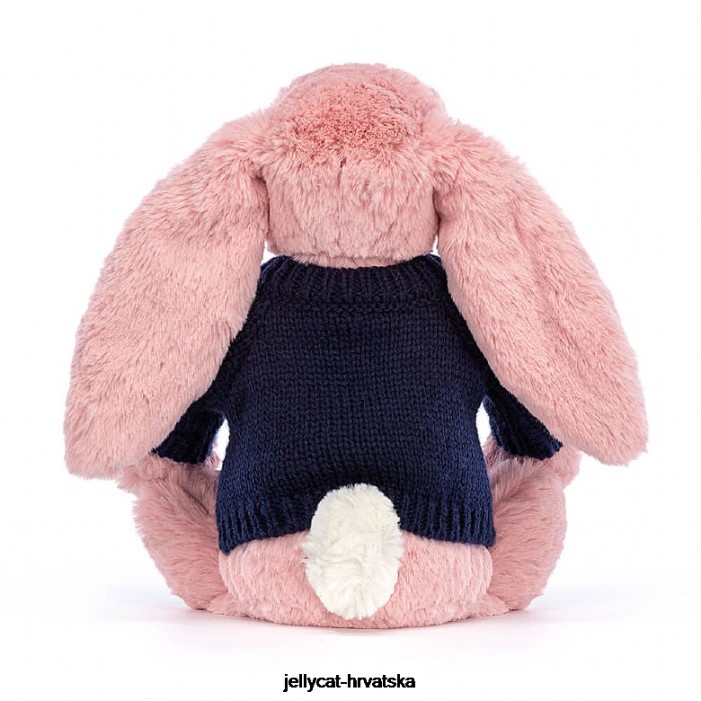 Jellycat sramežljivi zeko s laticama s personaliziranim tamnoplavim džemperom, ružičastim sorbetom 413 igračka