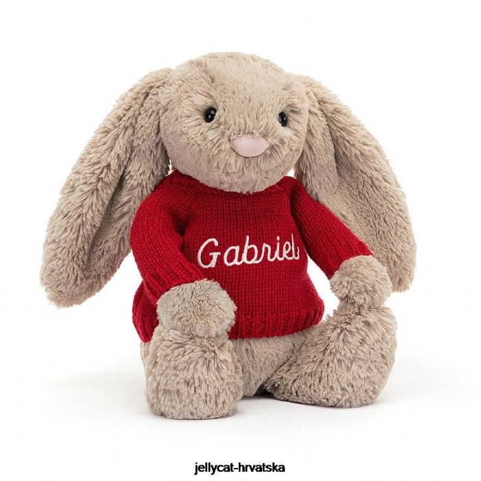 Jellycat sramežljivi zeko s personaliziranim crvenim džemperom bež boje 178 igračka