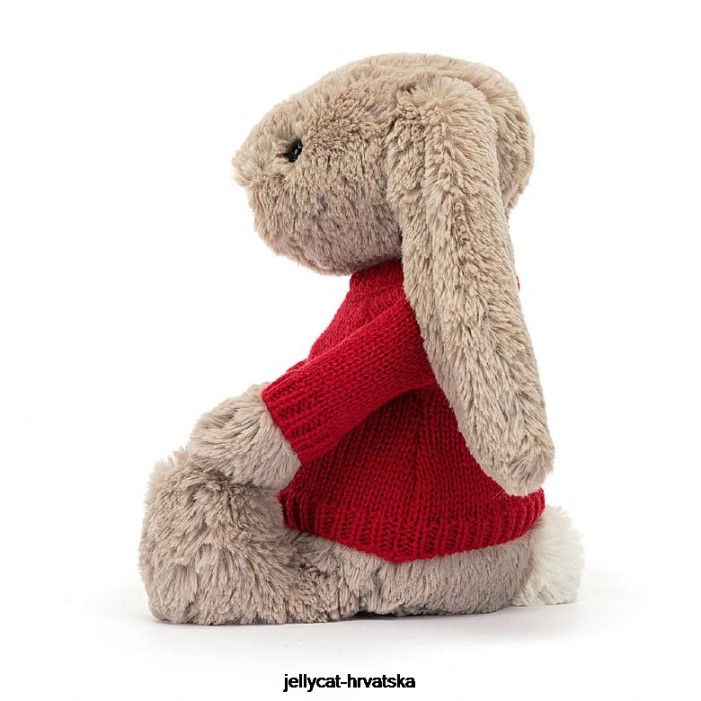 Jellycat sramežljivi zeko s personaliziranim crvenim džemperom bež boje 178 igračka