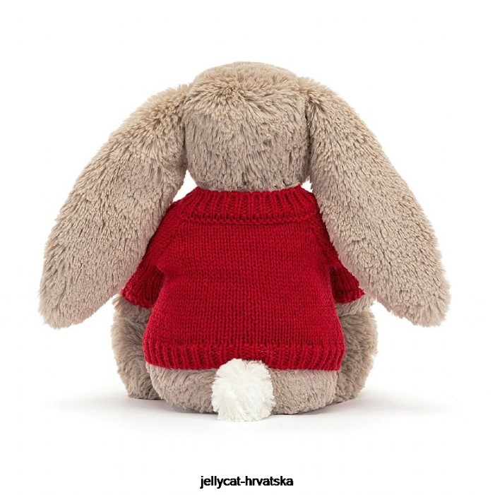 Jellycat sramežljivi zeko s personaliziranim crvenim džemperom bež boje 178 igračka