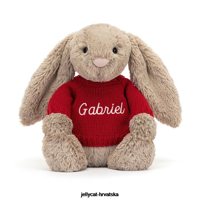 Jellycat sramežljivi zeko s personaliziranim crvenim džemperom bež boje 178 igračka