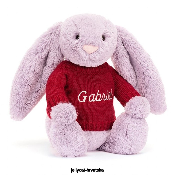 Jellycat sramežljivi zeko s personaliziranim crvenim džemperom lila 300 igračka