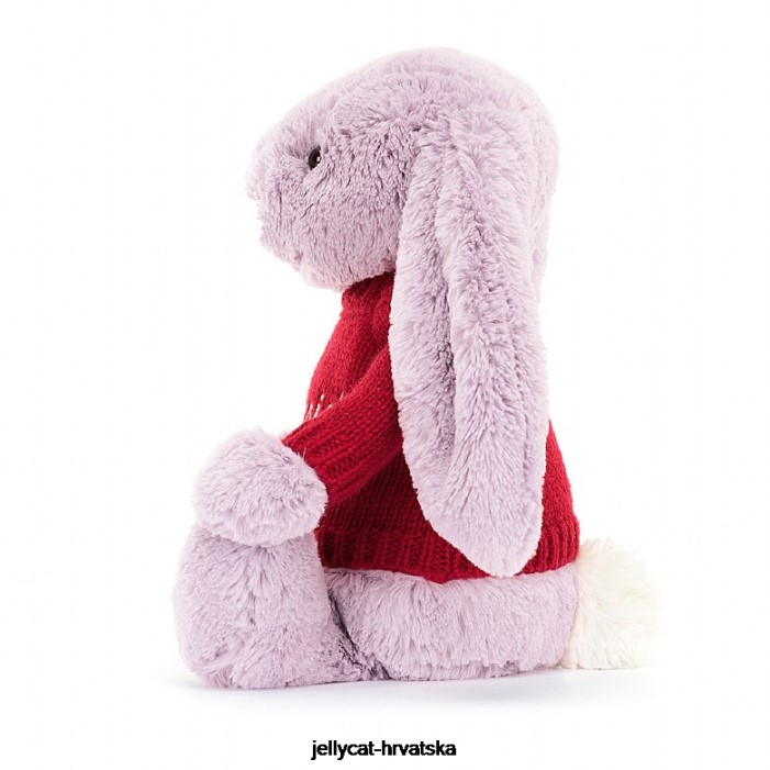 Jellycat sramežljivi zeko s personaliziranim crvenim džemperom lila 300 igračka
