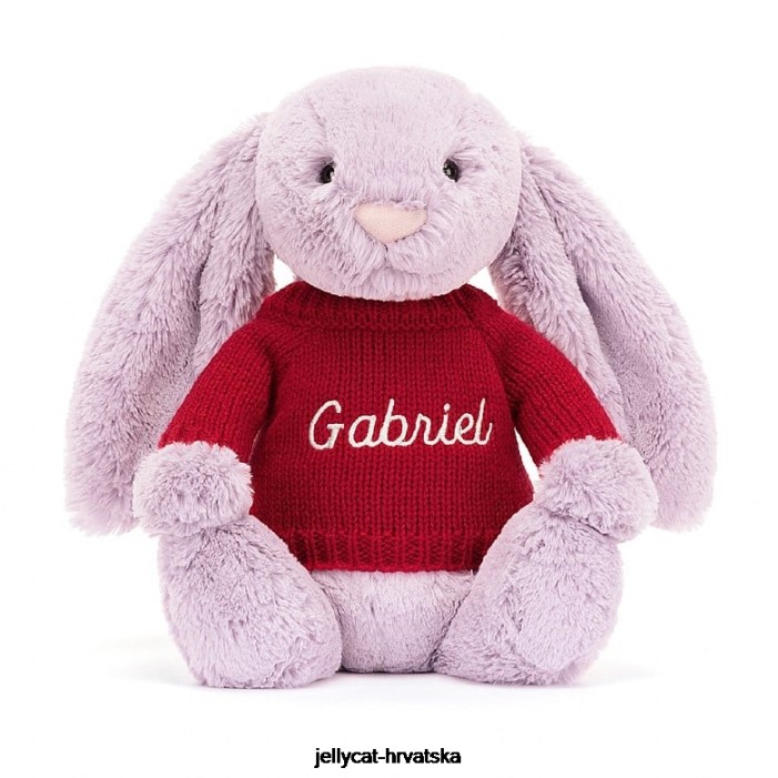 Jellycat sramežljivi zeko s personaliziranim crvenim džemperom lila 300 igračka