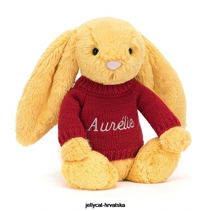 Jellycat sramežljivi zeko s personaliziranim crvenim džemperom sunca 332 igračka