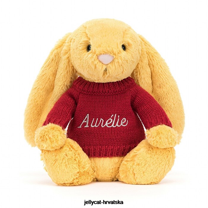 Jellycat sramežljivi zeko s personaliziranim crvenim džemperom sunca 332 igračka