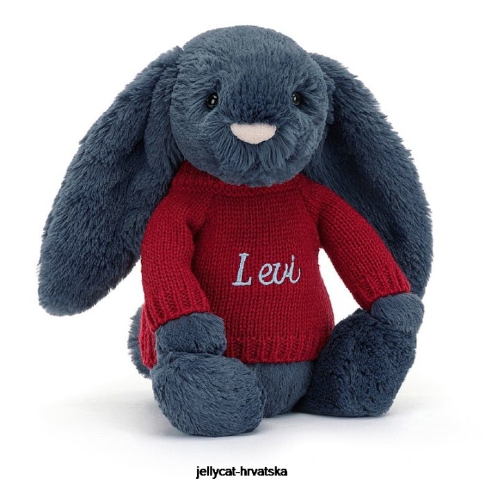 Jellycat sramežljivi zeko s personaliziranim crvenim džemperom tamnoplave boje 374 igračka