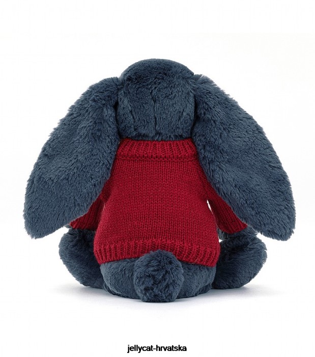 Jellycat sramežljivi zeko s personaliziranim crvenim džemperom tamnoplave boje 374 igračka