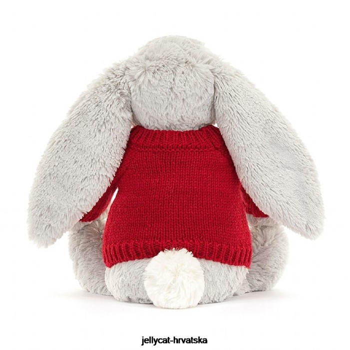 Jellycat sramežljivi zeko s personaliziranim crvenim srebrnim džemperom 245 igračka