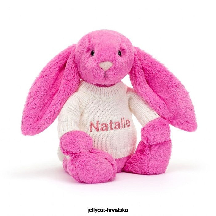 Jellycat sramežljivi zeko s personaliziranim krem ​​džemperom žarko ružičaste boje 216 igračka