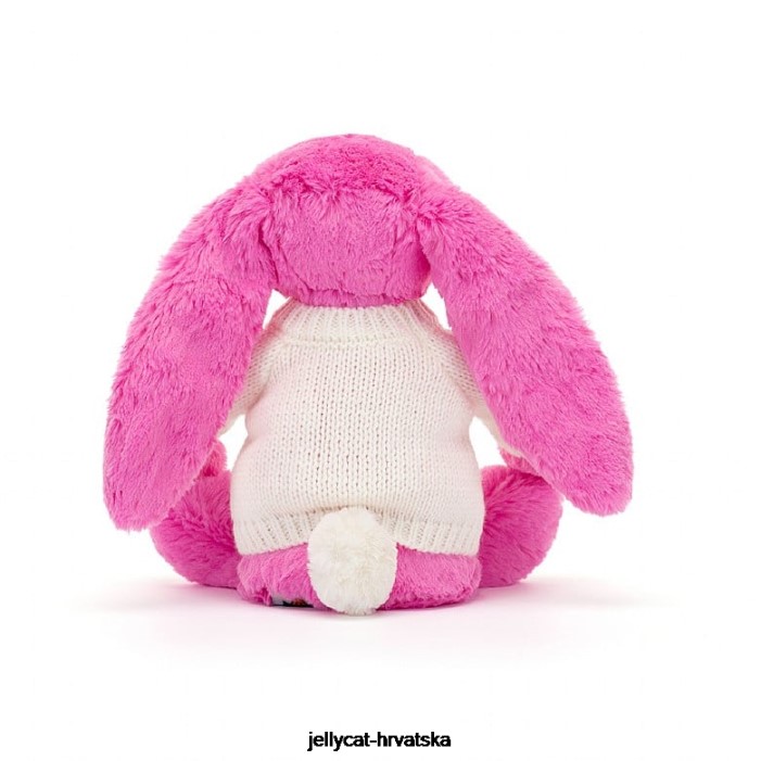 Jellycat sramežljivi zeko s personaliziranim krem ​​džemperom žarko ružičaste boje 216 igračka