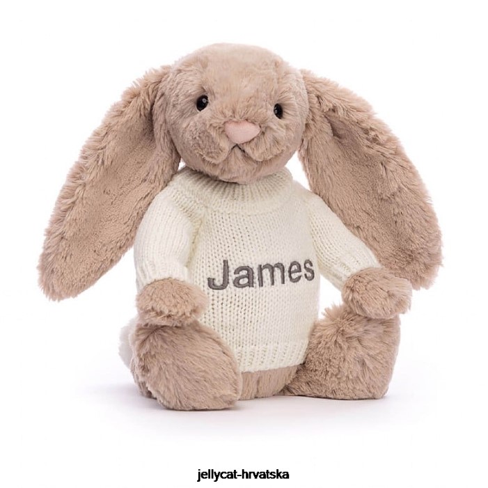 Jellycat sramežljivi zeko s personaliziranim krem ​​džemperom bež boje 146 igračka