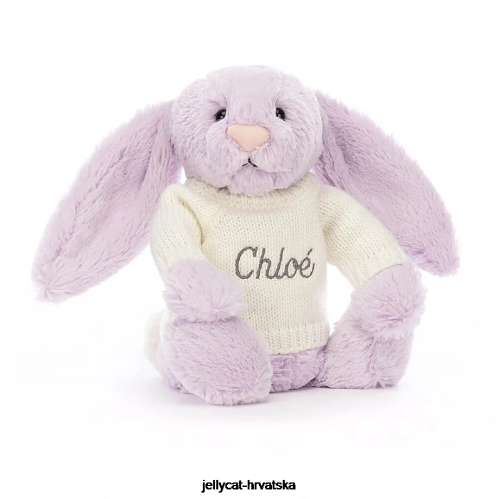 Jellycat sramežljivi zeko s personaliziranim krem ​​džemperom lila 257 igračka