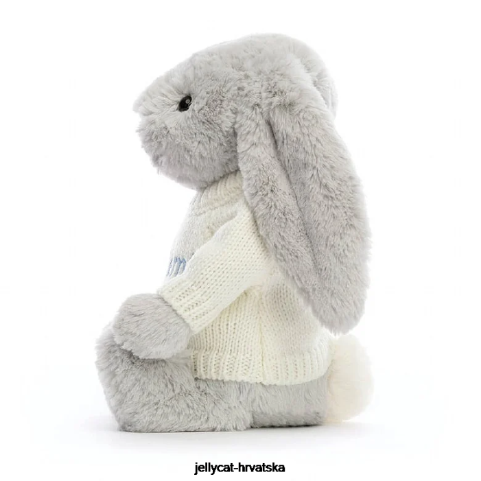 Jellycat sramežljivi zeko s personaliziranim krem ​​džemperom srebrne boje 371 igračka