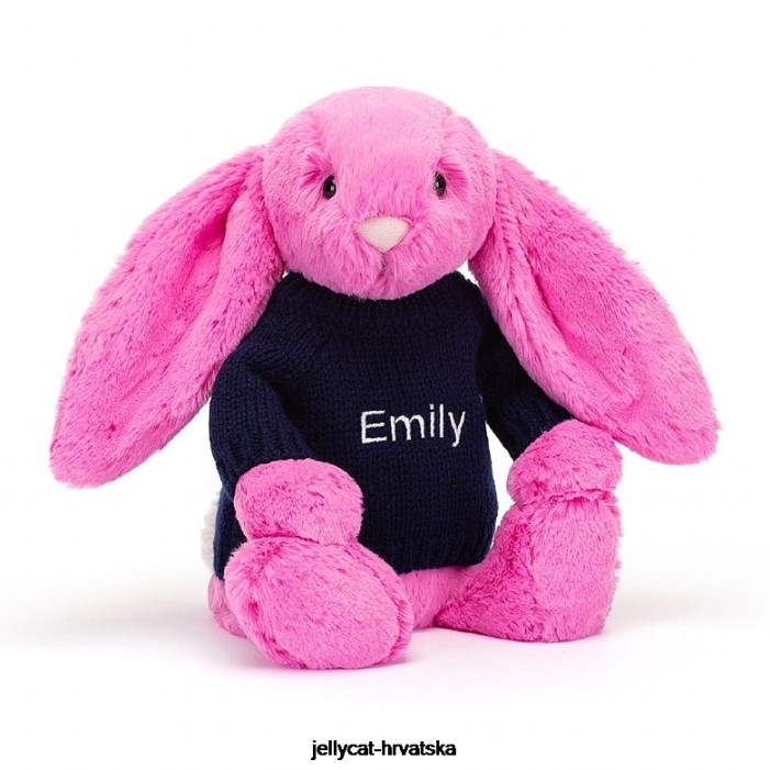 Jellycat sramežljivi zeko s personaliziranim tamnoplavim džemperom žarko ružičaste boje 470 igračka