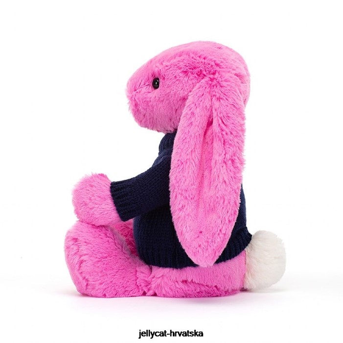 Jellycat sramežljivi zeko s personaliziranim tamnoplavim džemperom žarko ružičaste boje 470 igračka