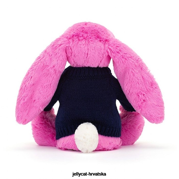 Jellycat sramežljivi zeko s personaliziranim tamnoplavim džemperom žarko ružičaste boje 470 igračka