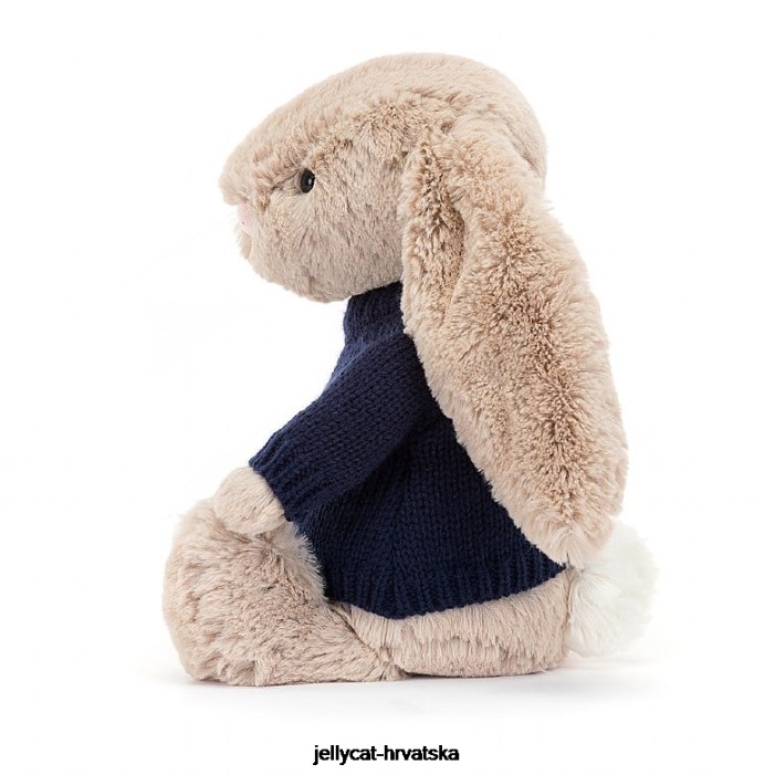 Jellycat sramežljivi zeko s personaliziranim tamnoplavim džemperom bež boje 147 igračka