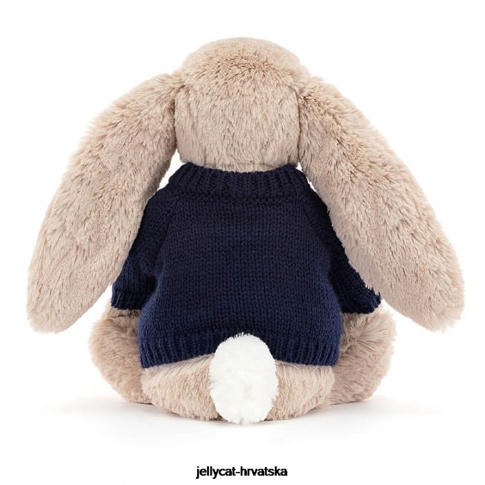Jellycat sramežljivi zeko s personaliziranim tamnoplavim džemperom bež boje 147 igračka