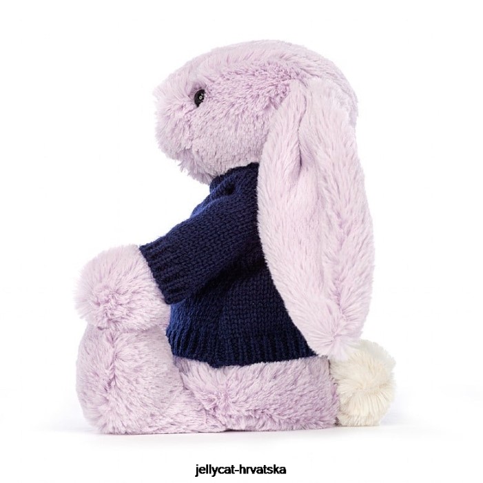 Jellycat sramežljivi zeko s personaliziranim tamnoplavim džemperom lila 453 igračka