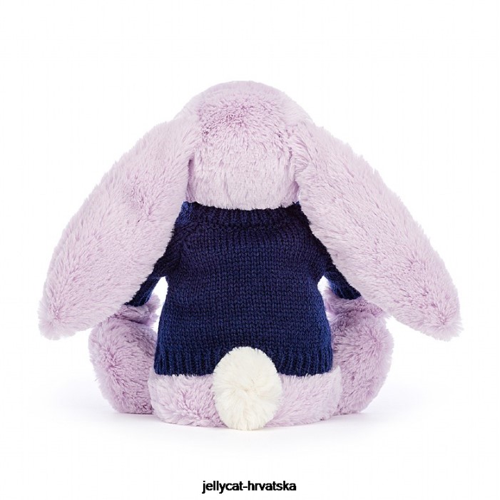 Jellycat sramežljivi zeko s personaliziranim tamnoplavim džemperom lila 453 igračka