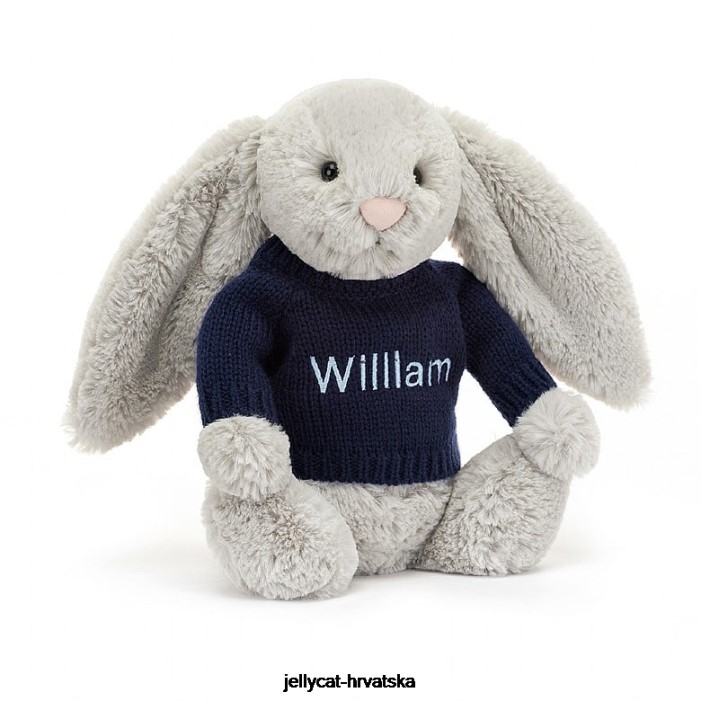 Jellycat sramežljivi zeko s personaliziranim tamnoplavim srebrnim džemperom 345 igračka