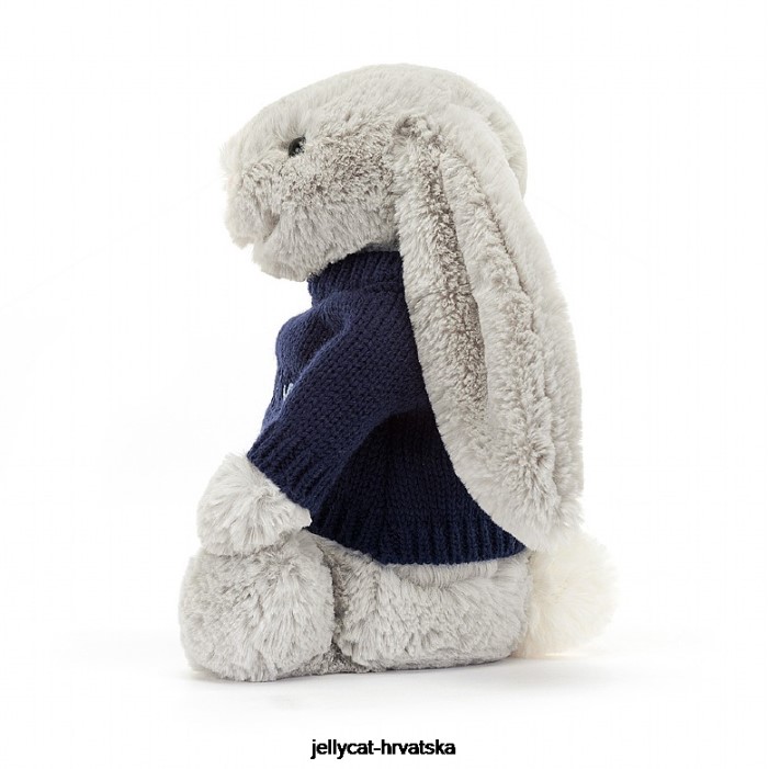 Jellycat sramežljivi zeko s personaliziranim tamnoplavim srebrnim džemperom 345 igračka