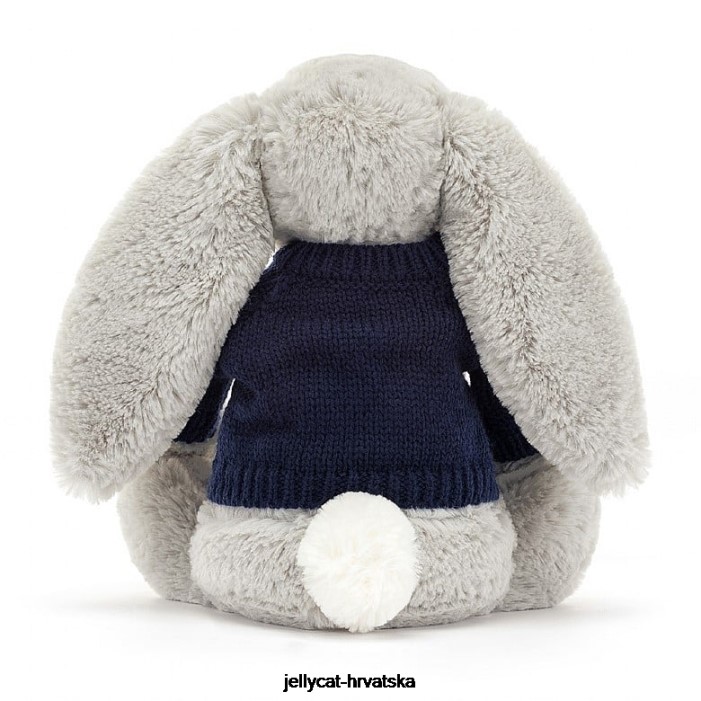 Jellycat sramežljivi zeko s personaliziranim tamnoplavim srebrnim džemperom 345 igračka