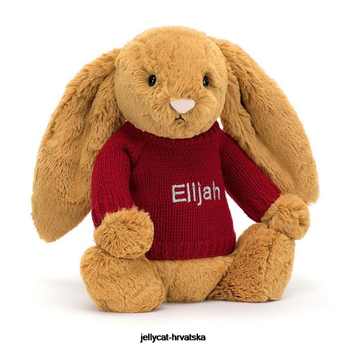 Jellycat stidljiv en zeko s personaliziranim crvenim džemperom zlatne boje 333 igračka
