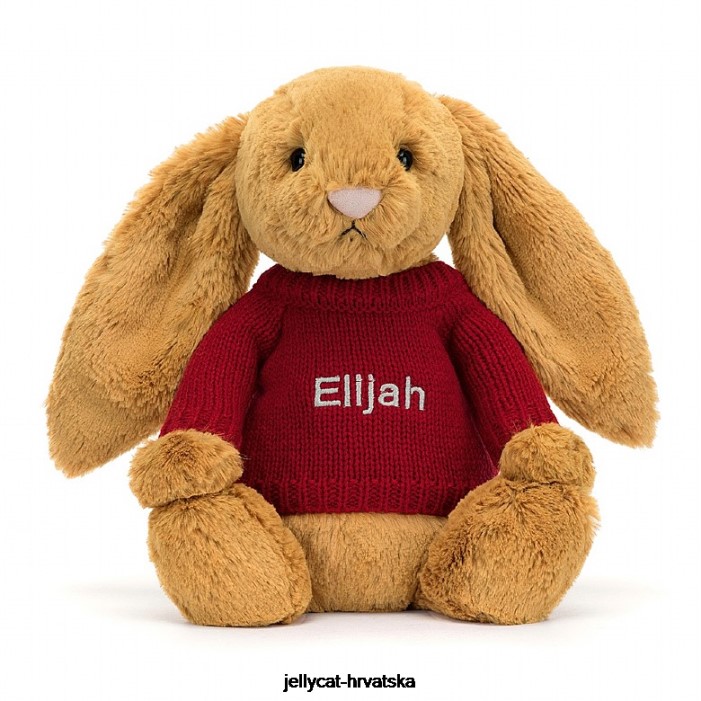 Jellycat stidljiv en zeko s personaliziranim crvenim džemperom zlatne boje 333 igračka