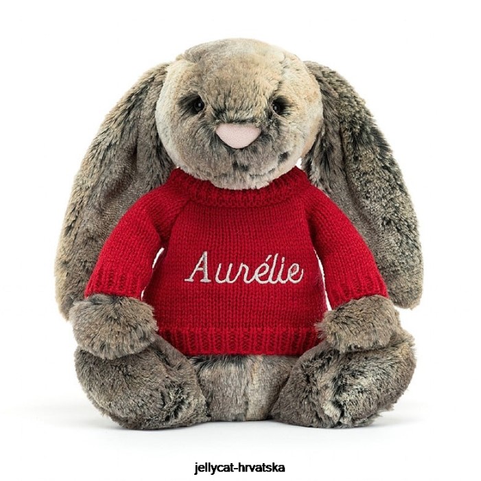 Jellycat stidljivi zeko od pamučnog repa s personaliziranim crvenim sivim džemperom 414 igračka