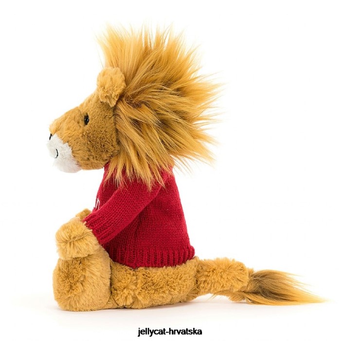 Jellycat sramežljivi lav s personaliziranim crvenim žutim džemperom 546 igračka