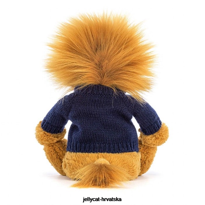 Jellycat sramežljivi lav s personaliziranim tamnoplavim žutim džemperom 534 igračka