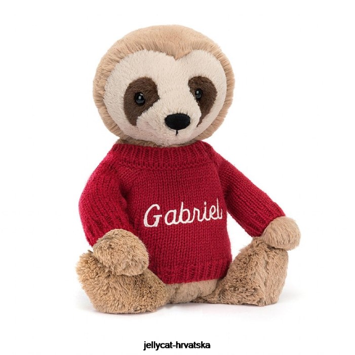 Jellycat sramežljivi ljenjivac s personaliziranim crvenim džemperom 205 igračka
