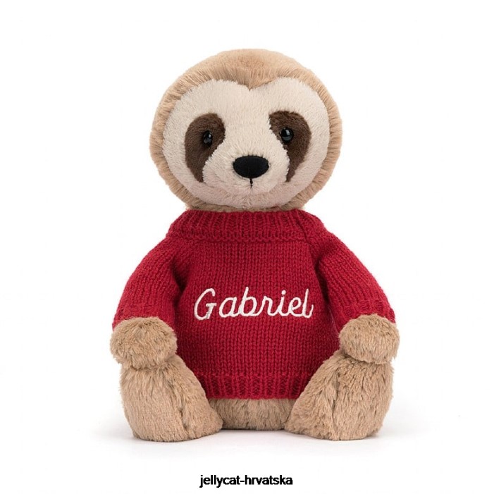 Jellycat sramežljivi ljenjivac s personaliziranim crvenim džemperom 205 igračka