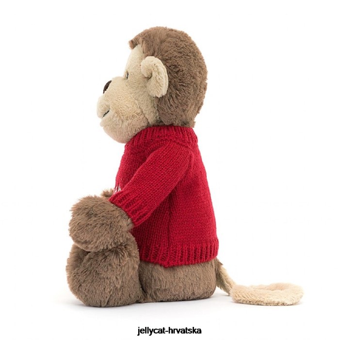 Jellycat sramežljivi majmun s personaliziranim crvenim smeđim džemperom 189 igračka