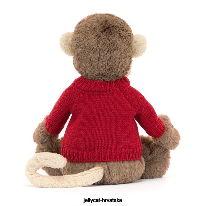 Jellycat sramežljivi majmun s personaliziranim crvenim smeđim džemperom 189 igračka