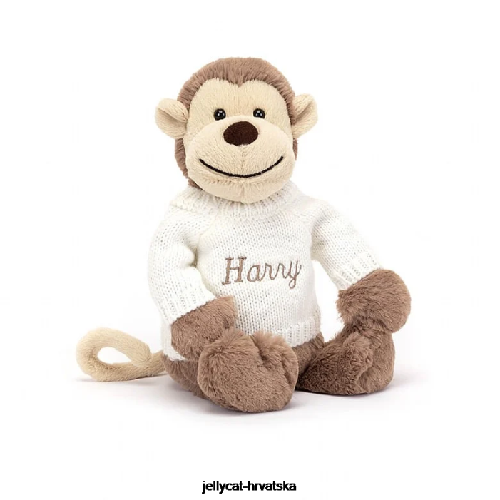 Jellycat sramežljivi majmun s personaliziranim krem ​​smeđim džemperom 191 igračka