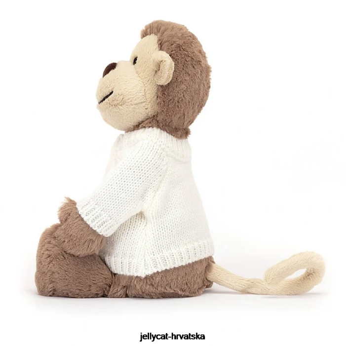 Jellycat sramežljivi majmun s personaliziranim krem ​​smeđim džemperom 191 igračka